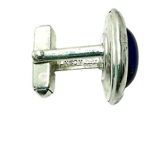 Anson‎ Cuff Links Oval Blue Stone Silvertone  Vintage Estate Jewelry Marked - Picture 2 of 4